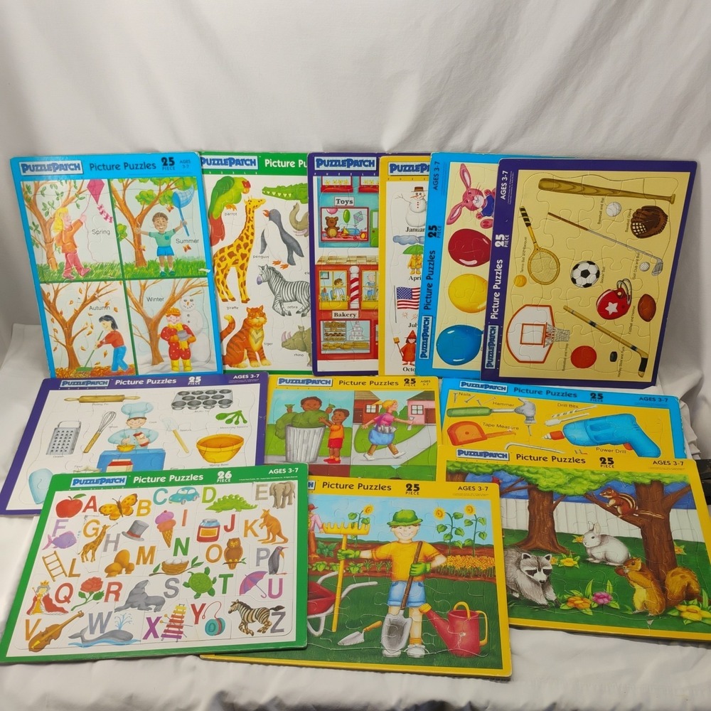 Vintage 90s Puzzle Patch 25 Piece XL Puzzles 12pc Lot Ages 3-7 No Dups Complete